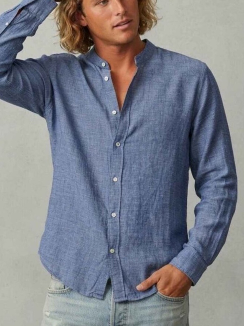 McNeal Men's Blue Tailored Linen Casual Button-Down Shirt XL 39745